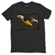 Load image into Gallery viewer, Adam's Creation T-Shirt - Air Jordan 12 University Gold - air-jordan-12-university-gold-sneaker-match-tees-adams-creation-black-shirt-2
