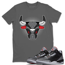 Load image into Gallery viewer, Bull Head Cool Grey T-Shirt - Air Jordan 3 Black Cement - air-jordan-3-retro-se-og-black-cement-shoe-match-tee-bull-head-charcoal-grey-t-shirt