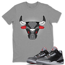 Load image into Gallery viewer, Bull Head Heather Grey T-Shirt - Air Jordan 3 Black Cement - air-jordan-3-retro-se-og-black-cement-shoe-match-tee-bull-head-sports-grey-t-shirt