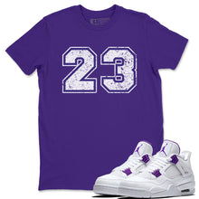 Load image into Gallery viewer, Distressed 23 T-Shirt - Air Jordan 4 Court Purple - air-jordan-4-cour-purple-matching-tees-23-number-distressed-shirts