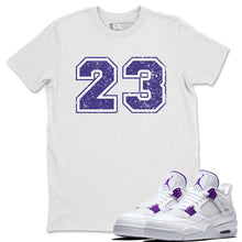 Load image into Gallery viewer, Distressed 23 T-Shirt - Air Jordan 4 Court Purple - air-jordan-4-cour-purple-matching-tees-23-number-distressed-white-shirts