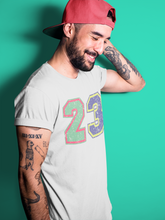 Load image into Gallery viewer, Distressed 23 Silver T-Shirt - Air Jordan 6 Hare - air-jordan-7-hare-2-0-sneaker-matching-t-shirt-23-mj-back-number-silver-tee-3