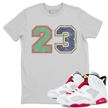 Load image into Gallery viewer, Distressed 23 Silver T-Shirt - Air Jordan 6 Hare - air-jordan-7-hare-2-0-sneaker-matching-t-shirt-23-mj-back-number-silver-tee