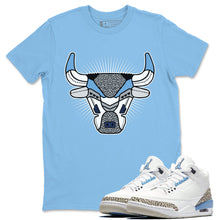 Load image into Gallery viewer, Bull Head Carolina Blue T-Shirt - Air Jordan 3 Valor Blue - sneaker-release-tees-air-jordan-3-valor-blue-aj3-unc-shoe-match-tee-bull-head-chicago-carolina-blue-t-shirt