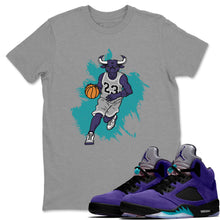 Load image into Gallery viewer, Bull Figure Heather Grey T-Shirt - Air Jordan 5 Purple Grape - sports-grey-shirt-bull-figure-sneaker-release-tees-air-jordan-5-black-grape