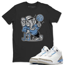 Load image into Gallery viewer, AJ3 Elephant Black T-Shirt - Air Jordan 3 Valor Blue "UNC - valor-blue-unc-air-jordan-3-sneaker-release-tees-aj-3-elephant-tee-black