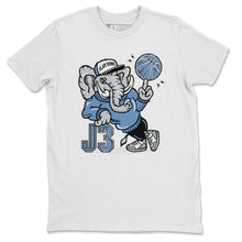Load image into Gallery viewer, AJ3 Elephant White T-Shirt - Air Jordan 3 Valor Blue "UNC - valor-blue-unc-air-jordan-3-sneaker-release-tees-aj-3-elephant-tee-white-2_05000fe4-bd60-4faa-905a-c69bec14686f