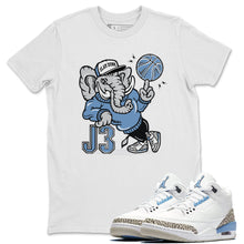 Load image into Gallery viewer, AJ3 Elephant White T-Shirt - Air Jordan 3 Valor Blue "UNC - valor-blue-unc-air-jordan-3-sneaker-release-tees-aj-3-elephant-tee-white