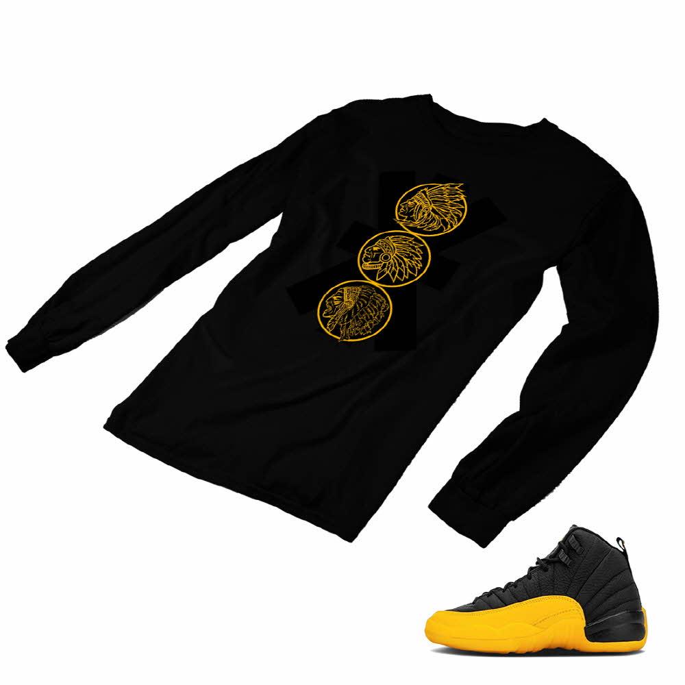 Jordan 12 University Gold Matching Custom Designed Long Sleeve T shirt JD 12-17-8 - JD12-17-L-8b