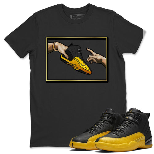 Adam's Creation T-Shirt - Air Jordan 12 University Gold - air-jordan-12-university-gold-sneaker-match-tees-adams-creation-black-shirt