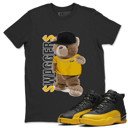 Bear Swaggers T-Shirt - Air Jordan 12 University Gold - air-jordan-12-university-gold-sneaker-match-tees-bear-swaggers-black-shirt