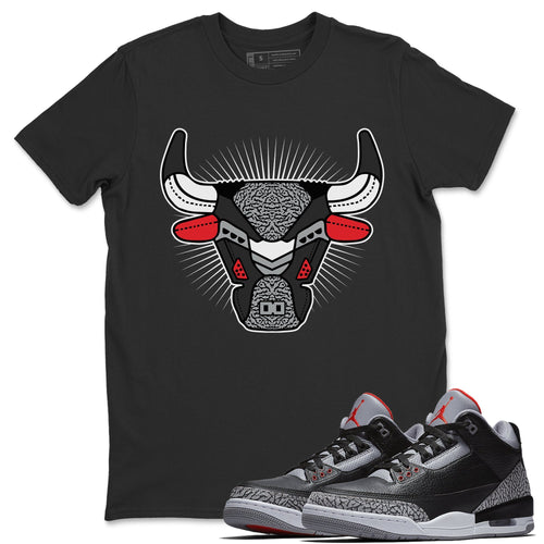 Bull Head Black T-Shirt - Air Jordan 3 Black Cement - air-jordan-3-retro-se-og-black-cement-shoe-match-tee-bull-head-black-t-shirt