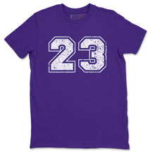 Load image into Gallery viewer, Distressed 23 T-Shirt - Air Jordan 4 Court Purple - air-jordan-4-cour-purple-matching-tees-23-number-distressed-shirts-2
