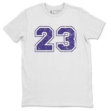 Load image into Gallery viewer, Distressed 23 T-Shirt - Air Jordan 4 Court Purple - air-jordan-4-cour-purple-matching-tees-23-number-distressed-white-shirts-2
