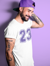 Load image into Gallery viewer, Distressed 23 T-Shirt - Air Jordan 4 Court Purple - air-jordan-4-cour-purple-matching-tees-23-number-distressed-white-shirts-3
