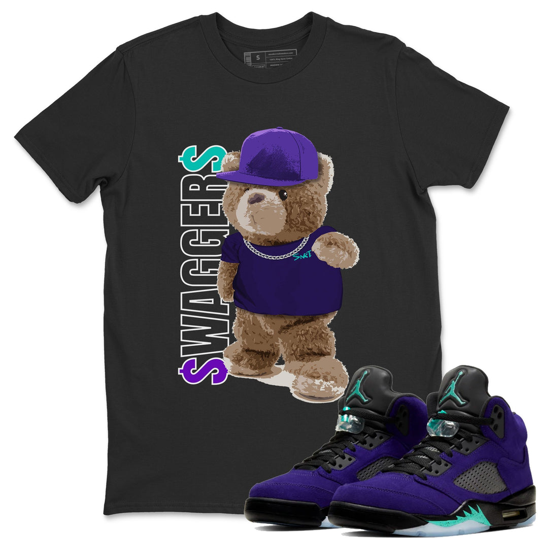 Bear Swaggers T-Shirt - Air Jordan 5 Purple Grape - air-jordan-5-alternative-purple-grape-sneaker-match-tees-bear-swaggers-black-t-shirt