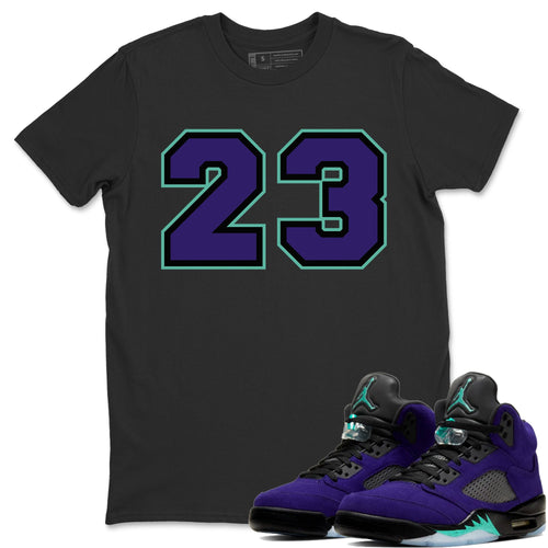 23 T-Shirt - Air Jordan 5 Purple Grape - air-jordan-5-alternative-purple-grape-sneaker-match-tees-number-23-black-shirt