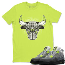 Load image into Gallery viewer, Bull Head Safety Green T-Shirt - Air Jordan 4 '95 Neon - aj4_bull_head-safety-green-t-shirt-air_jordan_4-aj4_95_neon-shoe-match-tee-sneaker-release-tees
