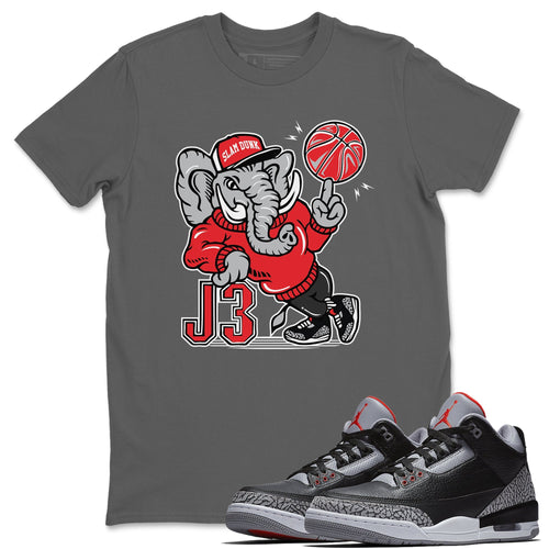 AJ3 Elephant Cool Grey T-Shirt - Air Jordan 3 Black Cement - black-cement-air-jordan-3-sneaker-release-tees-aj-3-elephant-tee-cool-grey