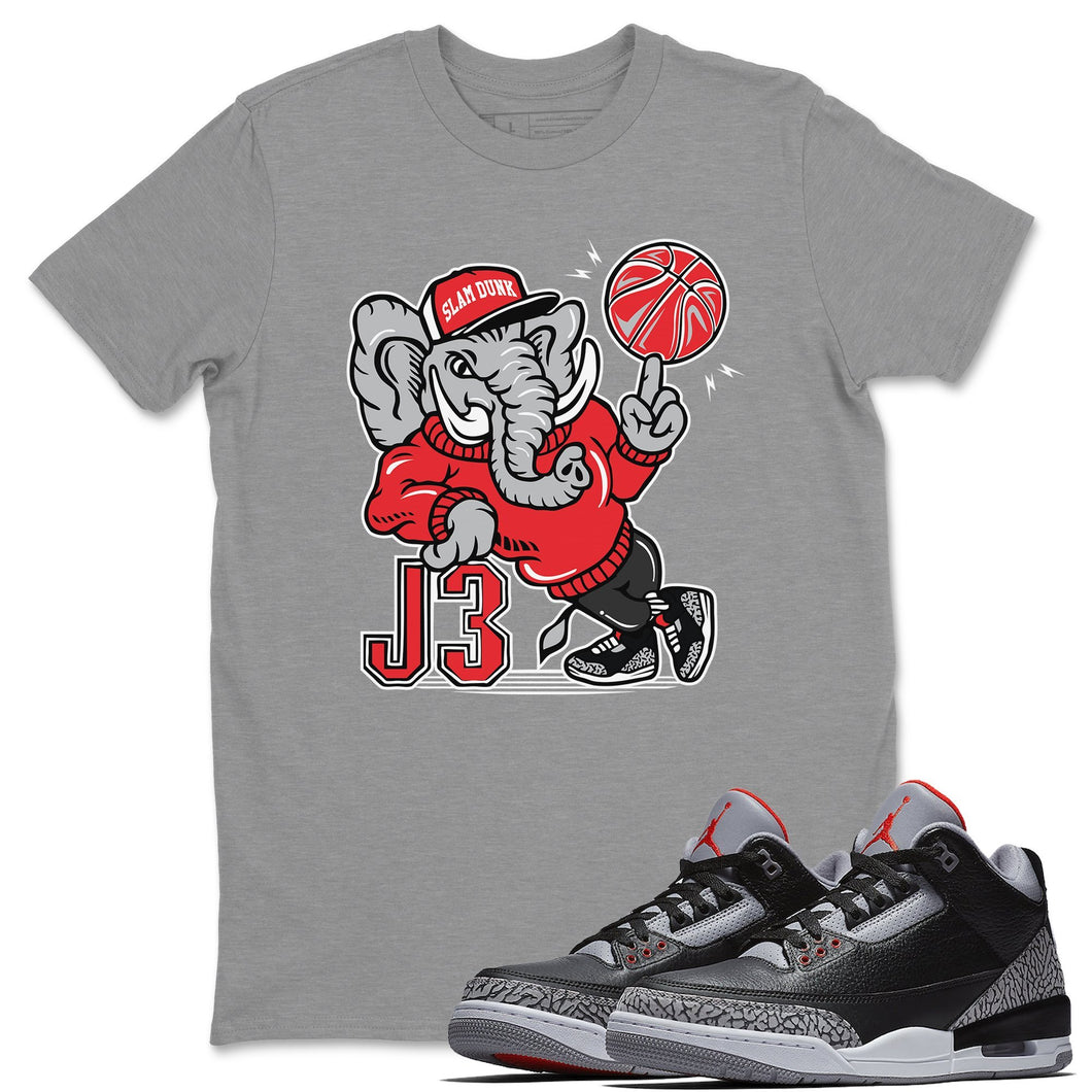 AJ3 Elephant Heather Grey T-Shirt - Air Jordan 3 Black Cement - black-cement-air-jordan-3-sneaker-release-tees-aj-3-elephant-tee-heather-grey