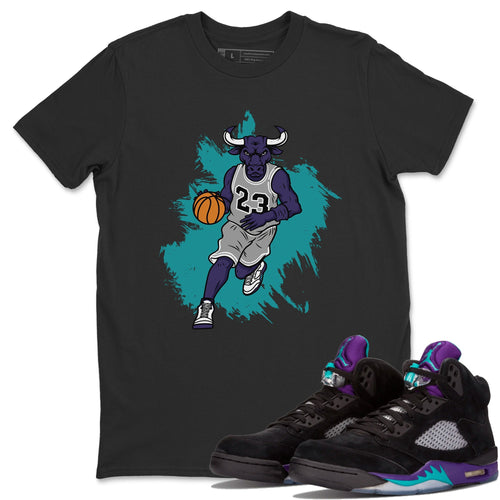 Bull Figure Black T-Shirt - Air Jordan 5 Black Grape - black-shirt-bull-figure-sneaker-release-tees-air-jordan-5-black-grape
