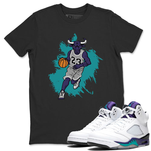 Bull Figure Black T-Shirt - Air Jordan 5 Grape - black-shirt-bull-figure-sneaker-release-tees-air-jordan-5-grape