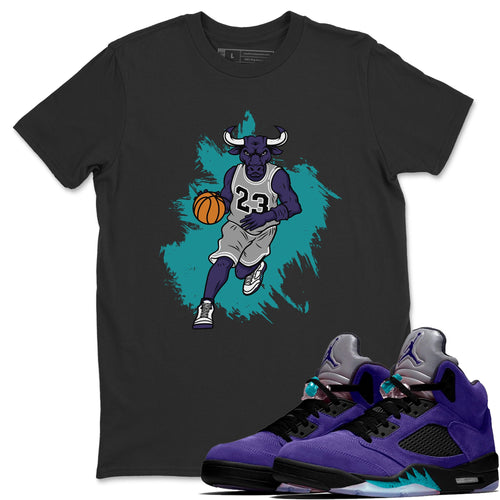 Bull Figure Black T-Shirt - Air Jordan 5 Purple Grape - black-shirt-bull-figure-sneaker-release-tees-air-jordan-5-purple-grape