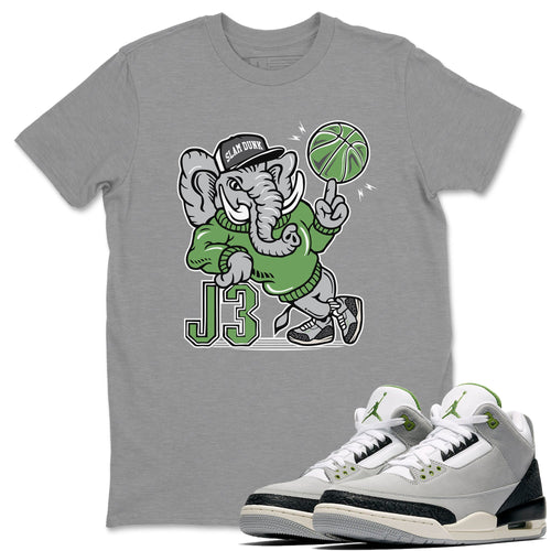 AJ3 Elephant Heather Grey T-Shirt - Air Jordan 3 Chlorophyll - chlorophyll-air-jordan-3-sneaker-release-tees-aj-3-elephant-tee-sports-grey