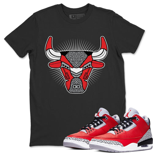 Bull Head Black T-Shirt - Air Jordan 3 Unite - sneaker-release-tees-air-jordan-3-red-cement-aj3-unite-shoe-match-tee-bull-head-chicago-black-t-shirt