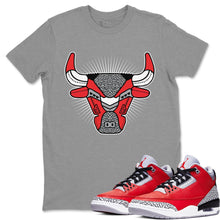 Load image into Gallery viewer, Bull Head Heather Grey T-Shirt - Air Jordan 3 Unite - sneaker-release-tees-air-jordan-3-red-cement-aj3-unite-shoe-match-tee-bull-head-chicago-heather-grey-t-shirt
