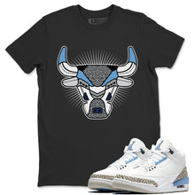 Load image into Gallery viewer, Bull Head Black T-Shirt - Air Jordan 3 Valor Blue - sneaker-release-tees-air-jordan-3-valor-blue-aj3-unc-shoe-match-tee-bull-head-chicago-black-t-shirt
