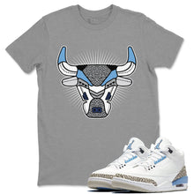 Load image into Gallery viewer, Bull Head Heather Grey T-Shirt - Air Jordan 3 Valor Blue - sneaker-release-tees-air-jordan-3-valor-blue-aj3-unc-shoe-match-tee-bull-head-chicago-heather-grey-t-shirt
