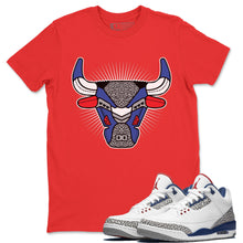 Load image into Gallery viewer, Bull Head Red T-Shirt - Air Jordan 3 True Blue - snrt-sneaker-release-tees-air-jordan-3-retro-se-true-blue-og-shoe-match-tee-bull-head-red-t-shirt
