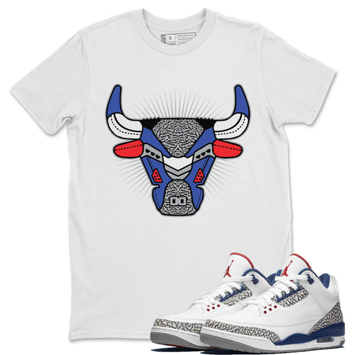 Bull Head Black T-Shirt - Air Jordan 3 True Blue - snrt-sneaker-release-tees-air-jordan-3-retro-se-true-blue-og-shoe-match-tee-bull-head-white-t-shirt