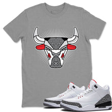 Load image into Gallery viewer, Bull Head Heather Grey T-Shirt - Air Jordan 3 White Cement - snrt-sneaker-release-tees-air-jordan-3-retro-se-white-cement-shoe-match-tee-bull-head-heather-grey-t-shirts
