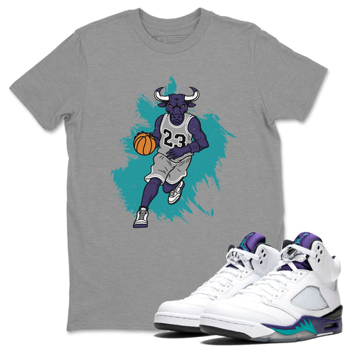 Bull Figure Heather Grey T-Shirt - Air Jordan 5 Grape - sports-grey-shirt-bull-figure-sneaker-release-tees-air-jordan-5-grape