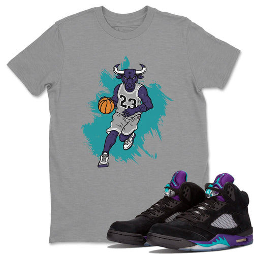 Bull Figure Heather Grey T-Shirt - Air Jordan 5 Black Grape - sports-grey-shirt-bull-figure-sneaker-release-tees-air-jordan-5-purple-grape