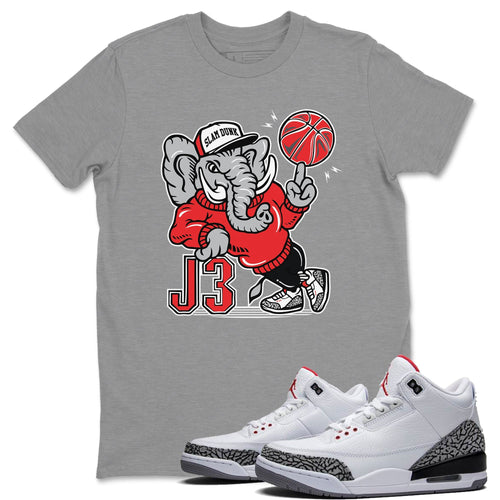 AJ3 Elephant Heather Grey T-Shirt - Air Jordan 3 White Cement - white-cement-air-jordan-3-sneaker-release-tees-aj-3-elephant-tee-heather-grey