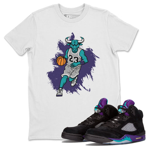 Bull Figure White T-Shirt - Air Jordan 5 Black Grape - white-shirt-bull-figure-sneaker-release-tees-air-jordan-5-black-grape