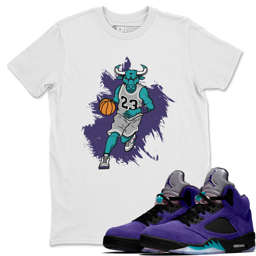 Bull Figure White T-Shirt - Air Jordan 5 Purple Grape - white-shirt-bull-figure-sneaker-release-tees-air-jordan-5-purple-grape